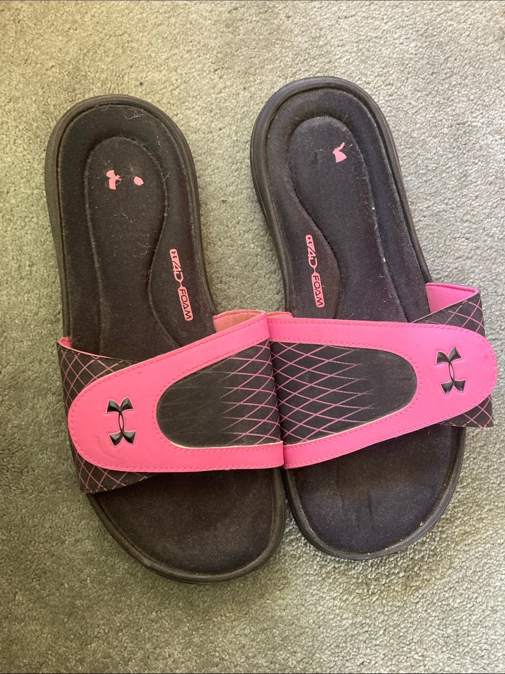 Under Armour Black and Pink Adjustable Slide Sandals